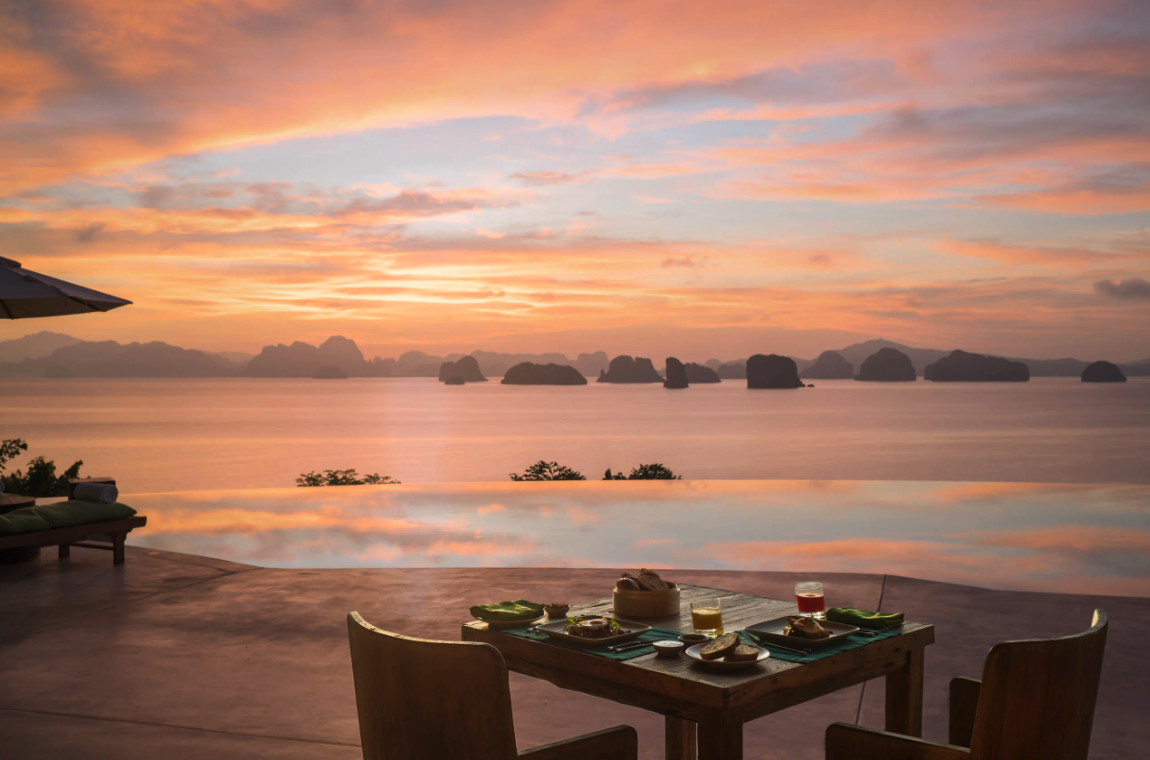 Sunset over Phang Na Bay from Koh Yao Noi - secluded Thailand honeymoon destination